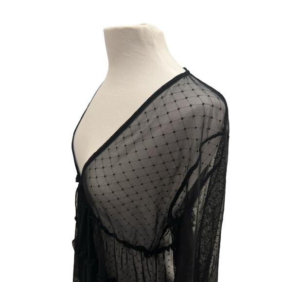 Zara Polka Dot Swiss Dot Sheer LS Blouse Sm Back Whimsigoth Fairygrunge witchy - Picture 6 of 8